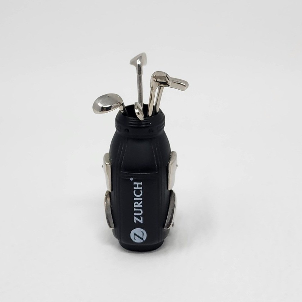 Zurich Miniature Golf Bag Desk Accessory Black Silver Novelty Mini Clubs 2.5"